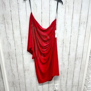 Bisou Bisou Dress Women Size 16 One Shoulder Red Mini Sparkled Flared Sleeve NEW